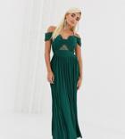 Asos Design Petite Lace And Pleat Bardot Maxi Dress