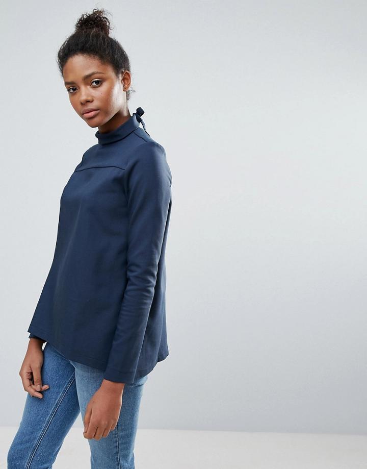 Vila High Neck Clean Blouse - Navy
