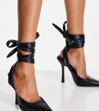 Public Desire Wide Fit Anushka Tie Up Heel Shoe In Black