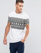 Asos Longline T-shirt With Sketchy Geo-tribal Print In White - White