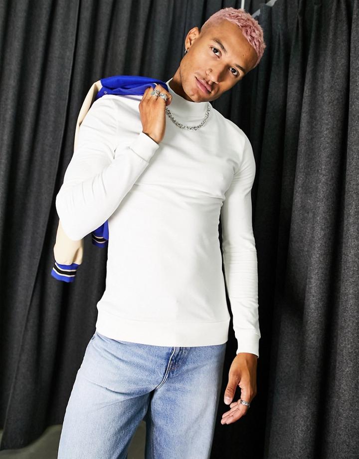 Asos Design Muscle Sweatshirt With Turtle Neck In White
