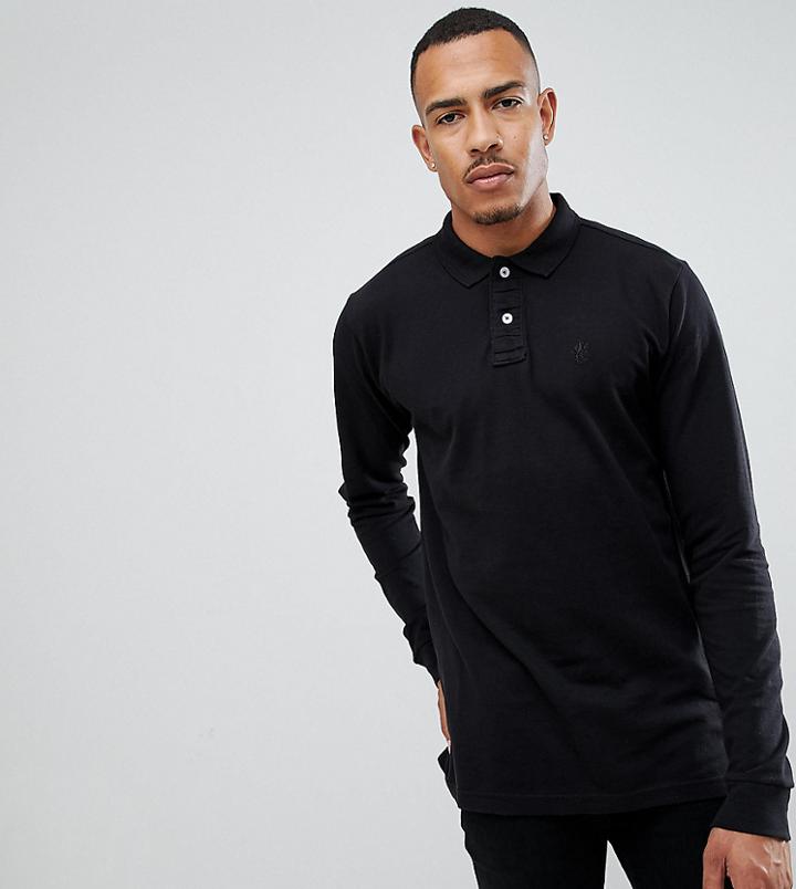 Jacamo Tall Knitted Long Sleeve Polo Shirt - Black