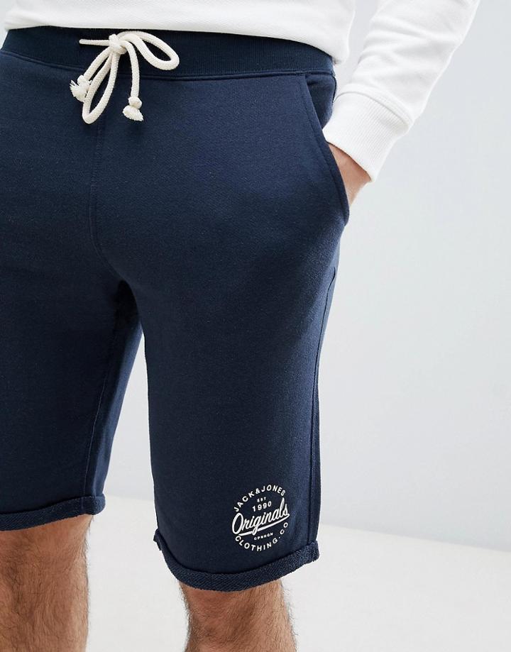 Jack & Jones Originals Jersey Shorts With Branding - Navy