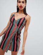 Prettylittlething Striped Wrap Cami Dress - Multi