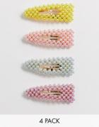 Asos Design Pack Of 4 Hair Clips In Mixed Color Pearls - Multi