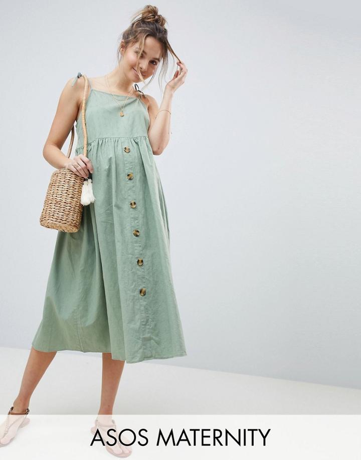 Asos Maternity Midi Button Through Sundress - Green