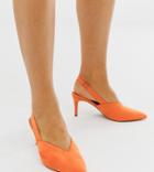 Asos Design Wide Fit Savannah Slingback Kitten Heels In Orange - Orange