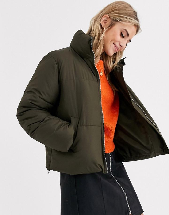 New Look Boxy Puffer Jacket In Khaki
