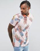 Asos Polo Shirt With All Over Pineapple Print - Pink