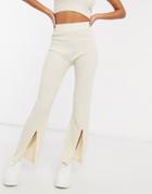Asos Design Set Knit Pants With Side Slit In Cream-white