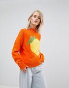 Willow And Paige Oversized Sweater With Lemon Design - Orange
