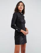Asos Shirt Dress With Pearl Buttons - Black