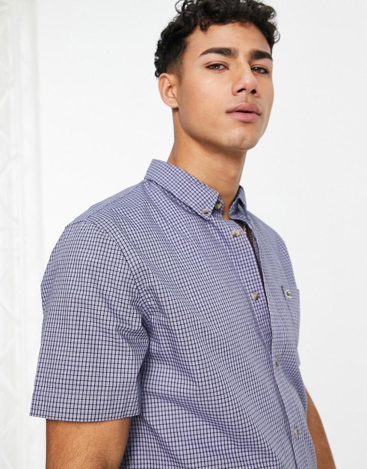 Lacoste Short Sleeve Check Shirt In Blue-red