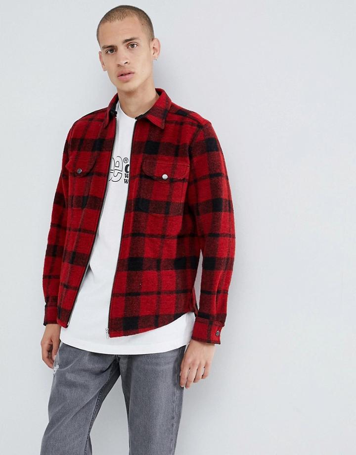 Lee Wool Zip Overshirt Jacket - Red
