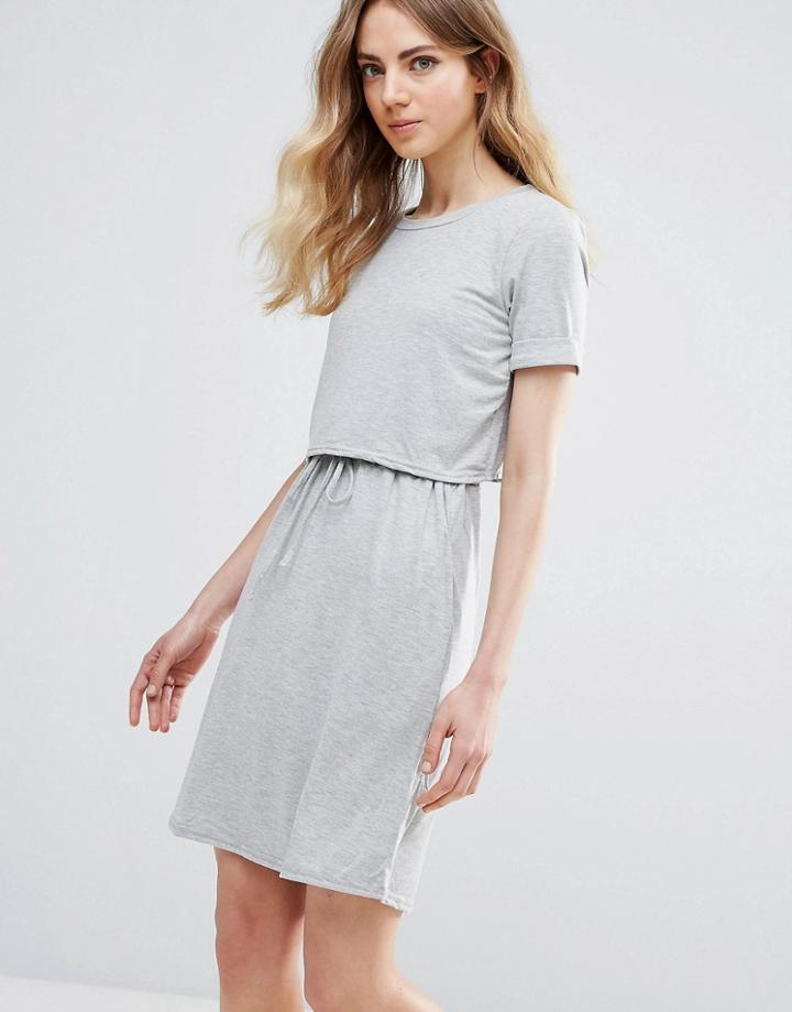 Ichi Overelay Skater Dress - Gray