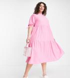 Influence Plus Tiered Midi Dress In Pink Stripe