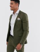 Asos Design Skinny Suit Jacket In Olive Green