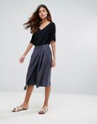 Selected Junee Belted A-line Wrap Skirt - Blue
