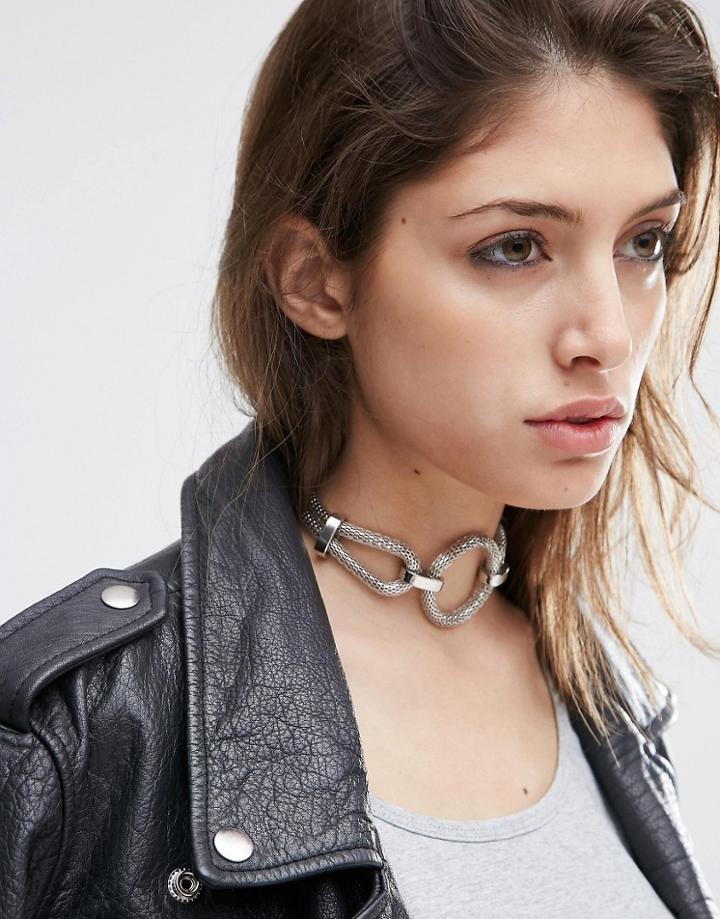 Asos Mesh Circle Choker Necklace - Silver