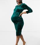 Blume Maternity Velvet Body-conscious Dress In Jade Green