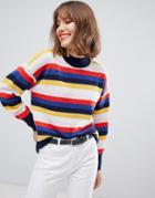 Esprit High Neck Lightweight Sweater In Multi Stripe - Multi