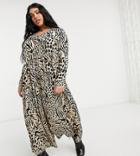 Asos Design Curve Button Front Relaxed Jumpsuit In Animal Print-multi