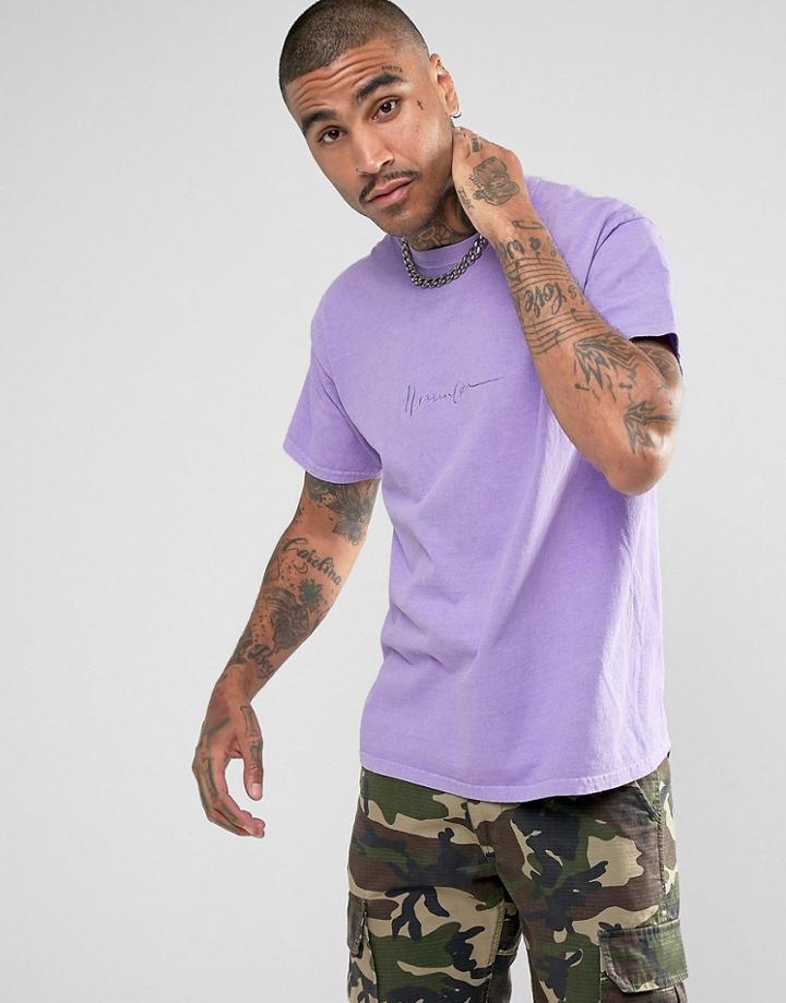 Mennace Oversized T-shirt In Purple With Embroidered Logo - Purple
