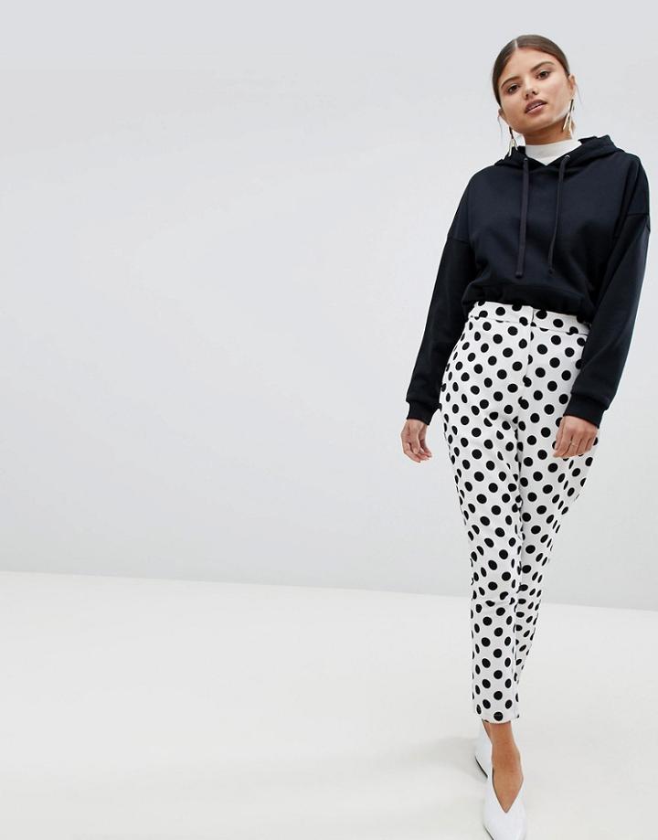 Missguided Polka Dot High Waist Pants - White