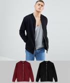 Asos Design Jersey Bomber Jacket 2 Pack Black/burgundy Save - Multi