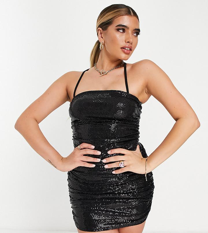 Asyou Shimmer Halter Mini Dress In Black