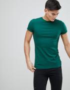Asos Muscle Fit Crew Neck T-shirt With Roll Sleeve In Green - Green
