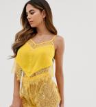 Wolf & Whistle Lace Cami Short And Short Pyjama Set In Yellow