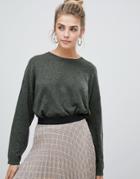 Bershka Loose Fit Jersey Knitted Sweater - Green