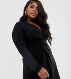 Asos Design Curve Mini Crinkle Twist Front Shirt Dress-black