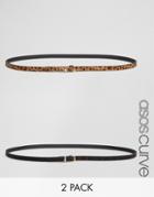 Asos Curve 2 Pack Leopard And Plain Waist And Hip Belts - Multi