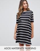 Asos Maternity Nursing Double Layer Dress In Stripe Print - Multi