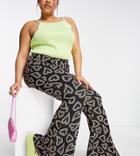 Urban Threads Plus Kick Flare Pants In Heart Print - Part Of A Set-multi