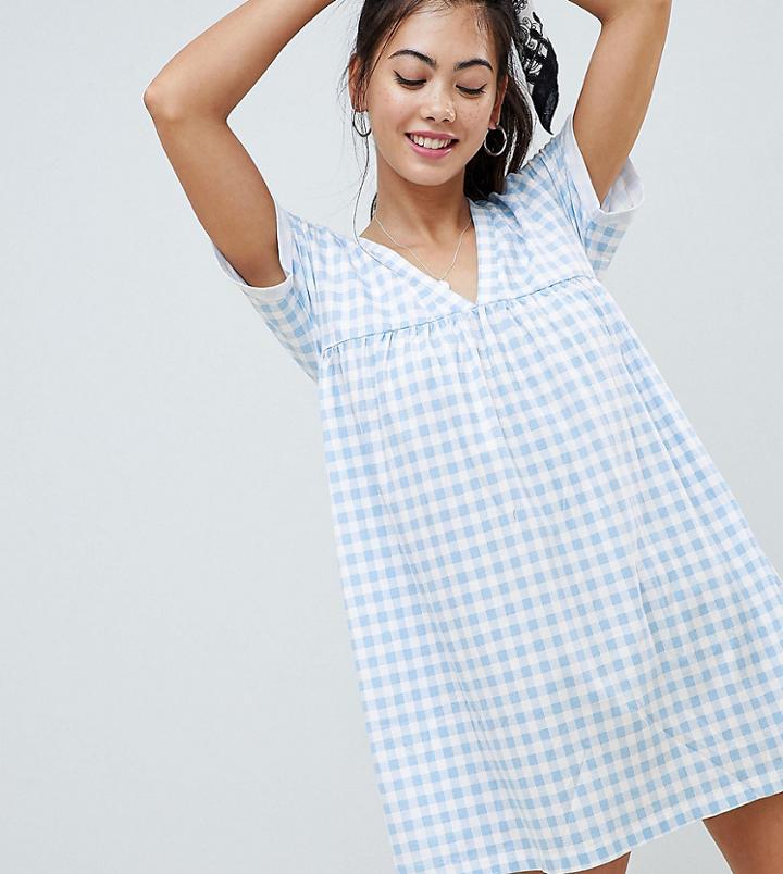 Asos Design Petite Ultimate Cotton Smock Dress In Gingham - Multi