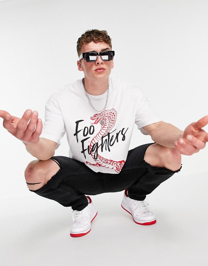Asos Design Oversized T-shirt With Foo Fighters Print In White