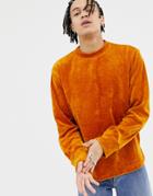 Weekday Score Velvet Sweatshirt In Orange - Yellow