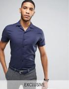 Noak Slim Shirt With Revere Collar In Texture - Navy