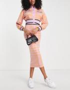 River Island Houndstooth Check Knit Midi Skirt In Orange - Part Of A Set