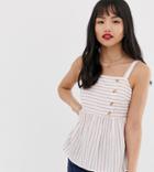 Vero Moda Petite Stripe Button Side Top-pink