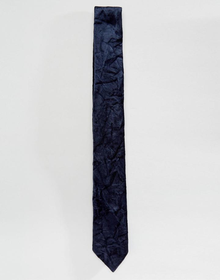 Noose & Monkey Crushed Velvet Blade Tie - Navy