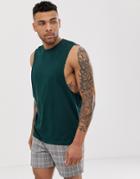Asos Design Organic Relaxed Sleeveless T-shirt With Crew Neck And Dropped Armhole I In Green