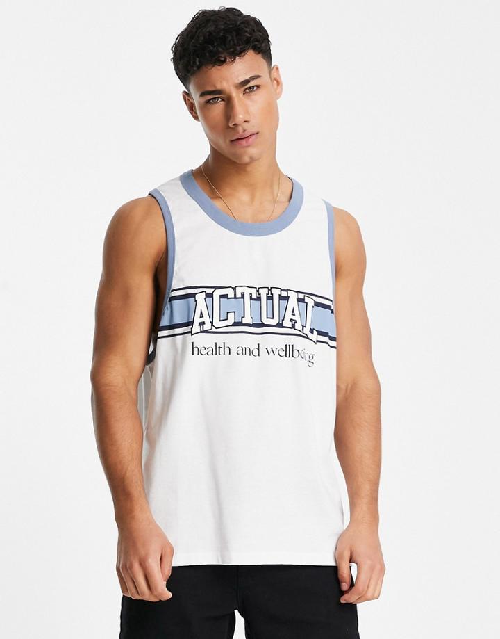 Asos Actual Tank Top With Logo Panel Detail In White