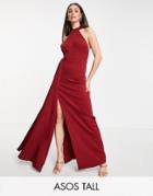 Asos Design Tall Halter Maxi Dress In Red