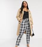 Asos Design Curve Check Side Stripe Tie Waist Pants