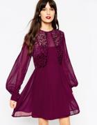 Asos Velvet Burnout Bell Sleeve Skater Dress - Purple