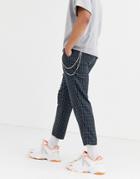 Asos Design Slim Crop Smart Pants With Chain In Wool Mix In Blue